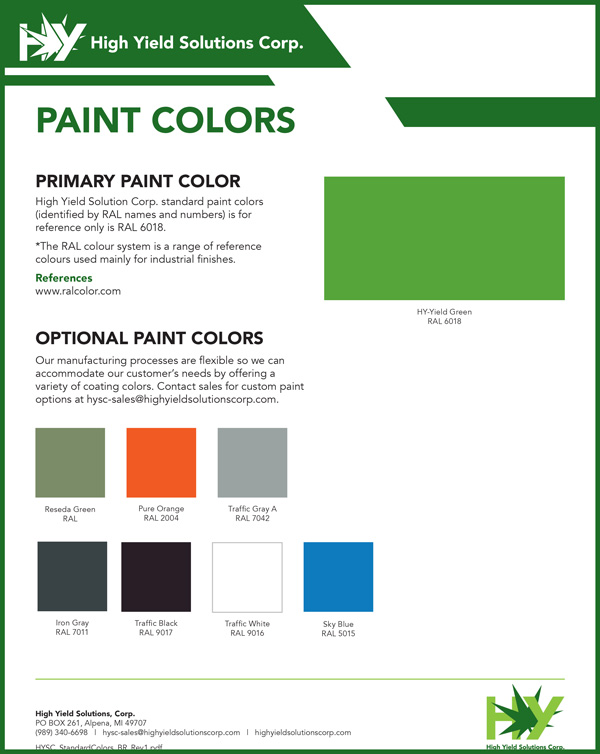 HYSC Standard Paint Colors